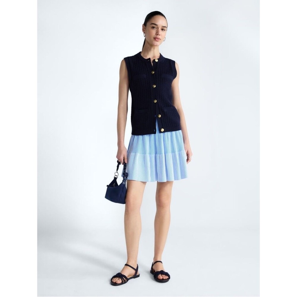 Free Assembly Navy Cable Knit Button Vest with Gold Buttons - Picture 2 of 9